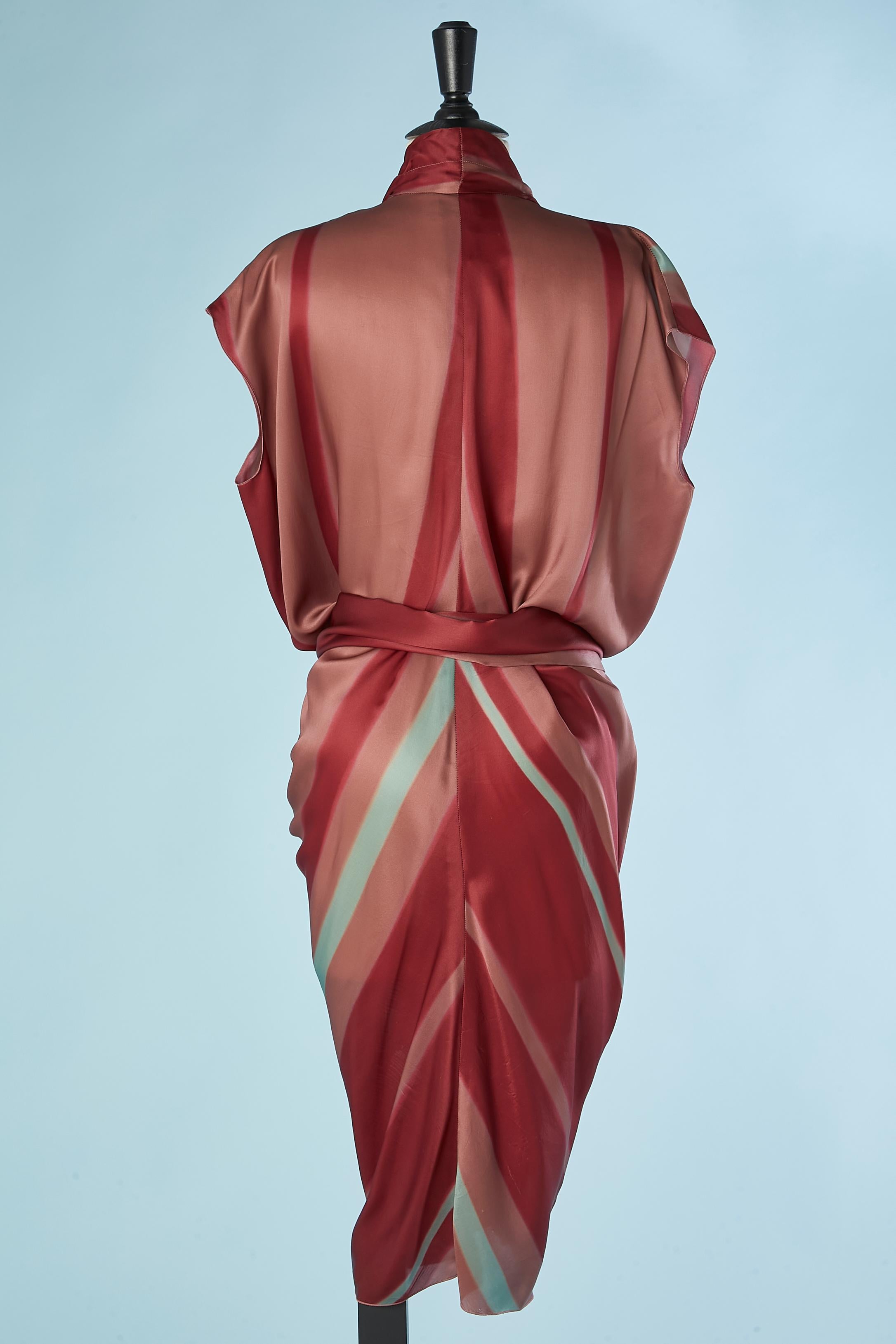 Striped silk cocktail dress drape and wrap in the front Lanvin by Alber Elbaz  1