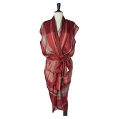 Striped silk cocktail dress drape and wrap in the front Lanvin by Alber Elbaz 