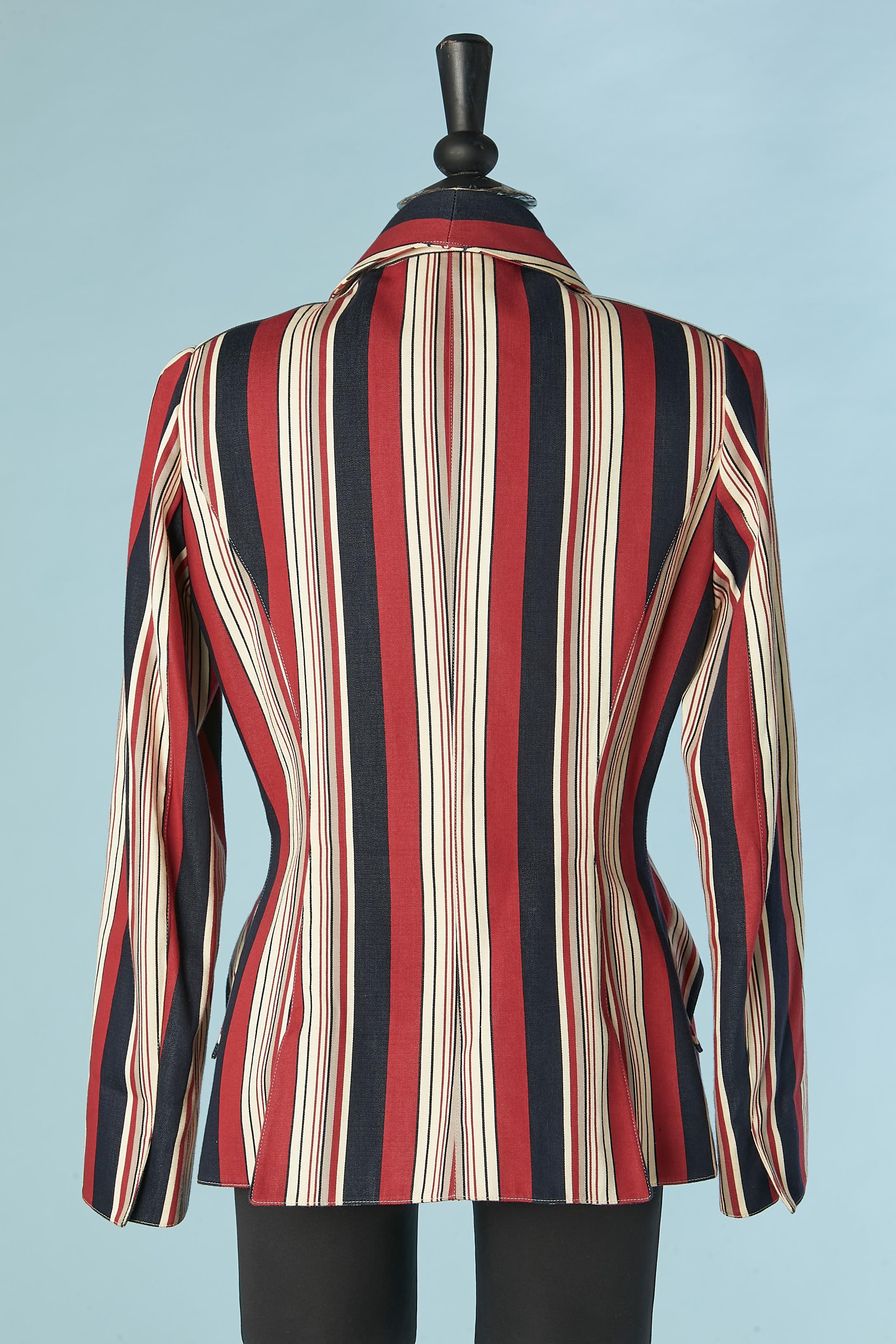 Striped single-breasted jacket with silver button closure Thierry Mugler Couture For Sale 2
