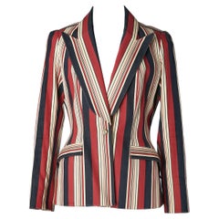 Giacca monopetto a righe con chiusura a bottoni argentati Thierry Mugler Couture