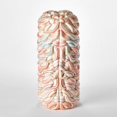 Striped Symmetry Fold IV, woven candy cane porcelain vessel by Steven Edwards