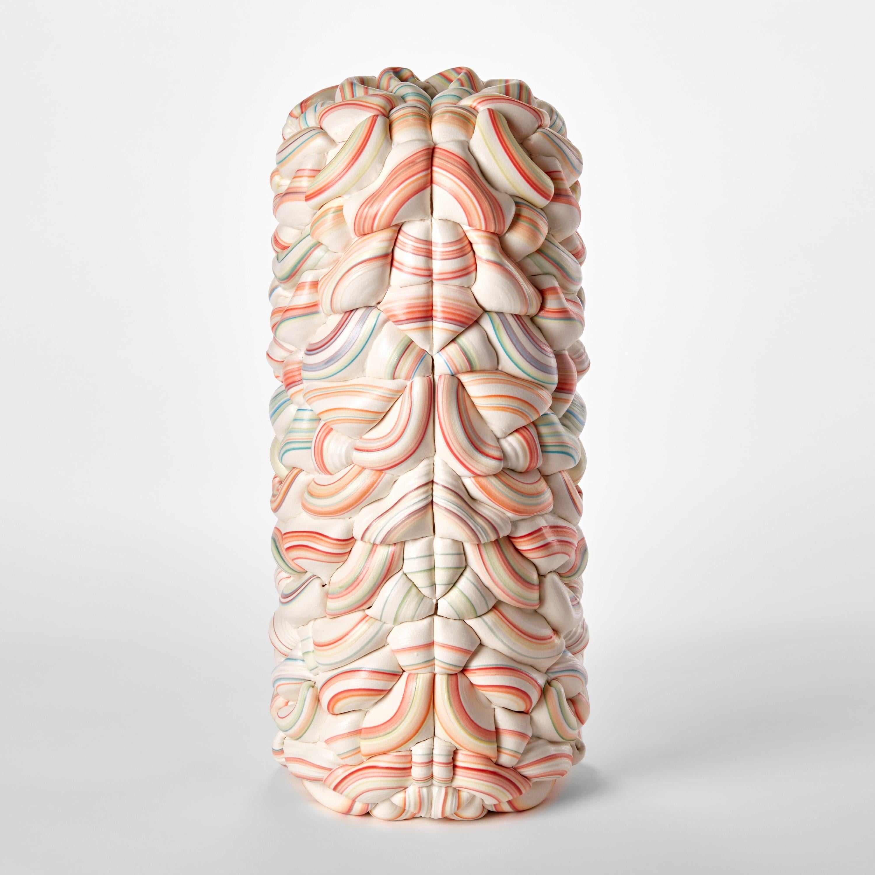 British Striped Symmetry Fold IV, woven candy cane porcelain vessel by Steven Edwards For Sale