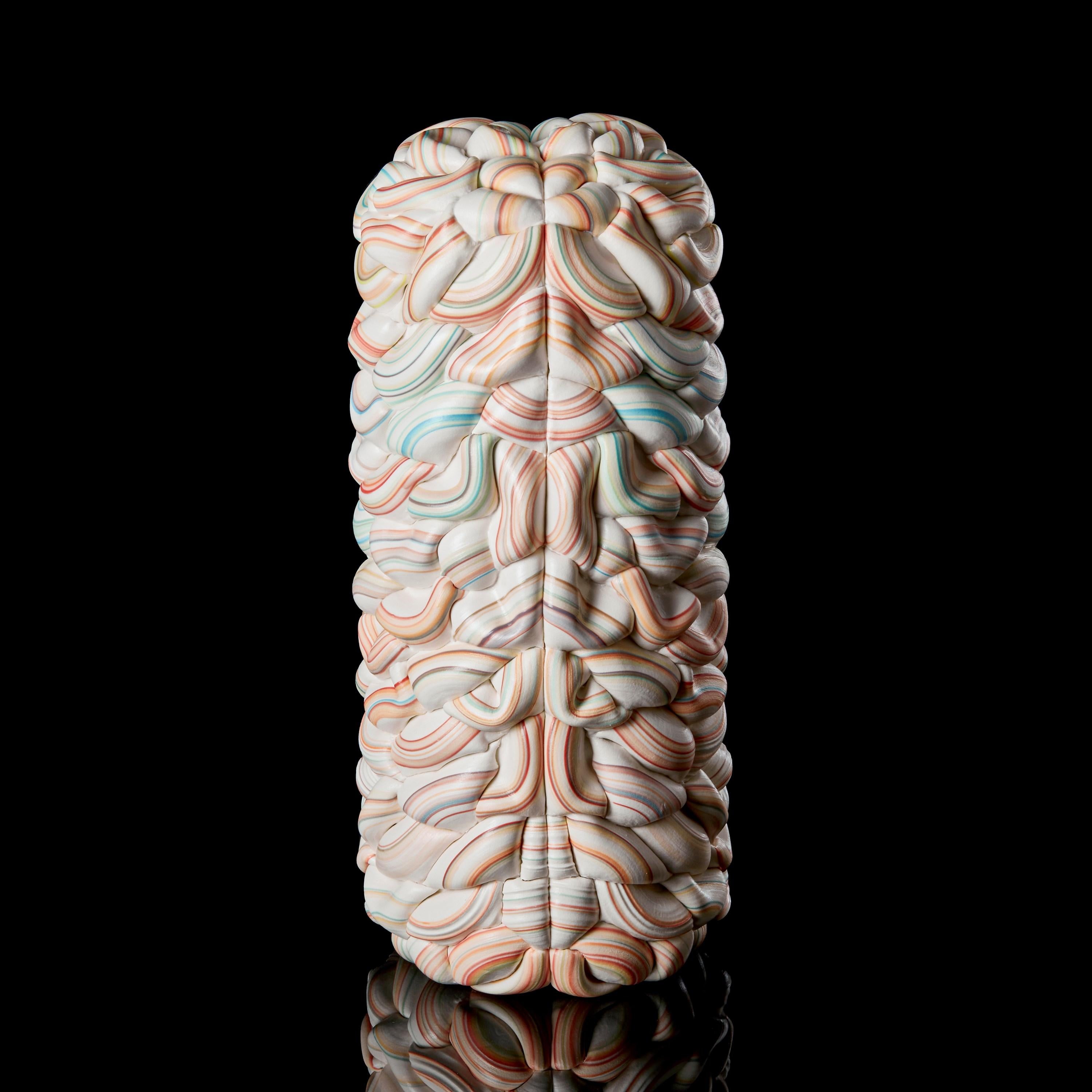 Contemporary Striped Symmetry Fold IV, woven candy cane porcelain vessel by Steven Edwards For Sale