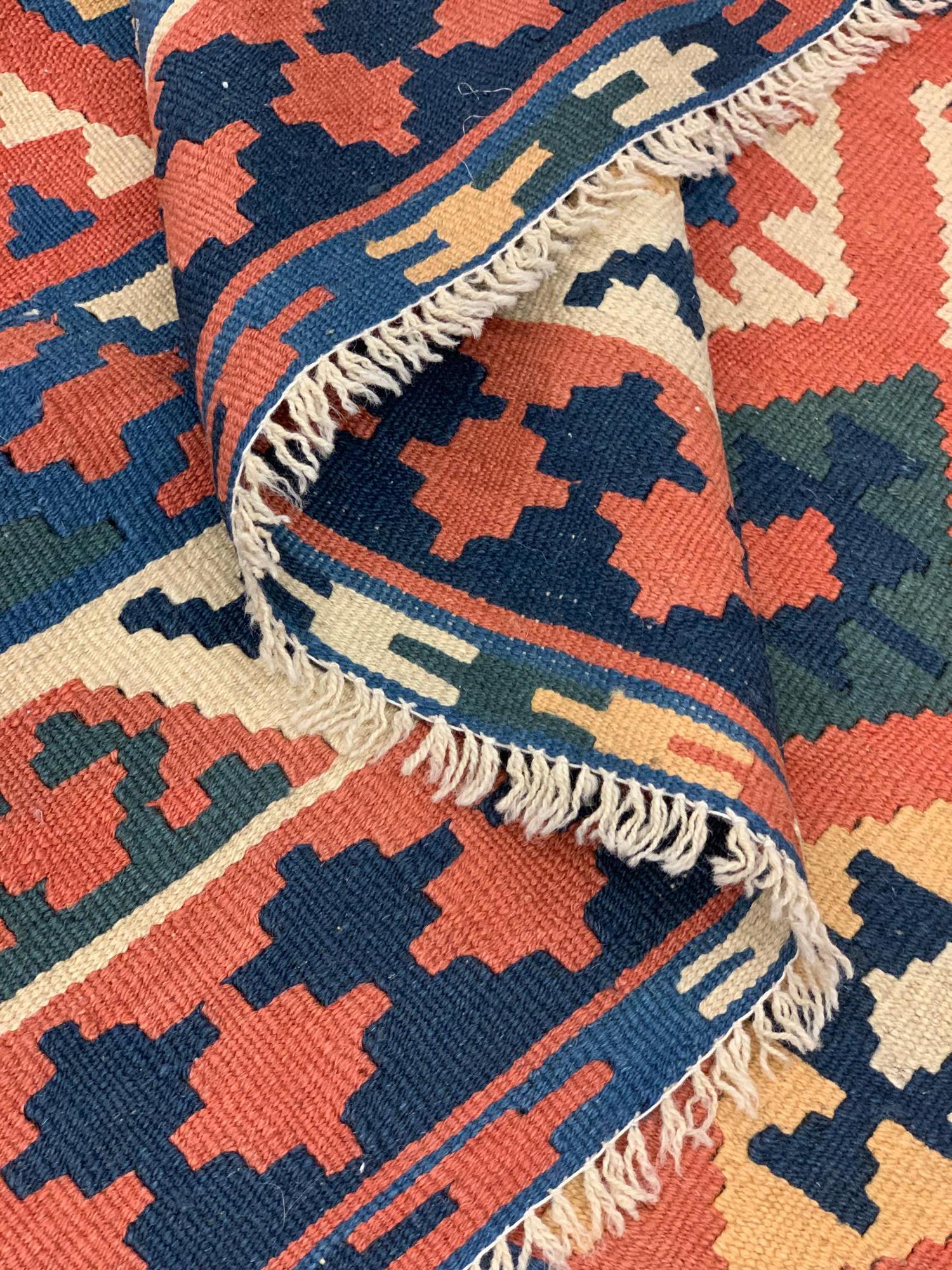 Wool Striped Traditional Vintage Caucasian Kilim Rug
