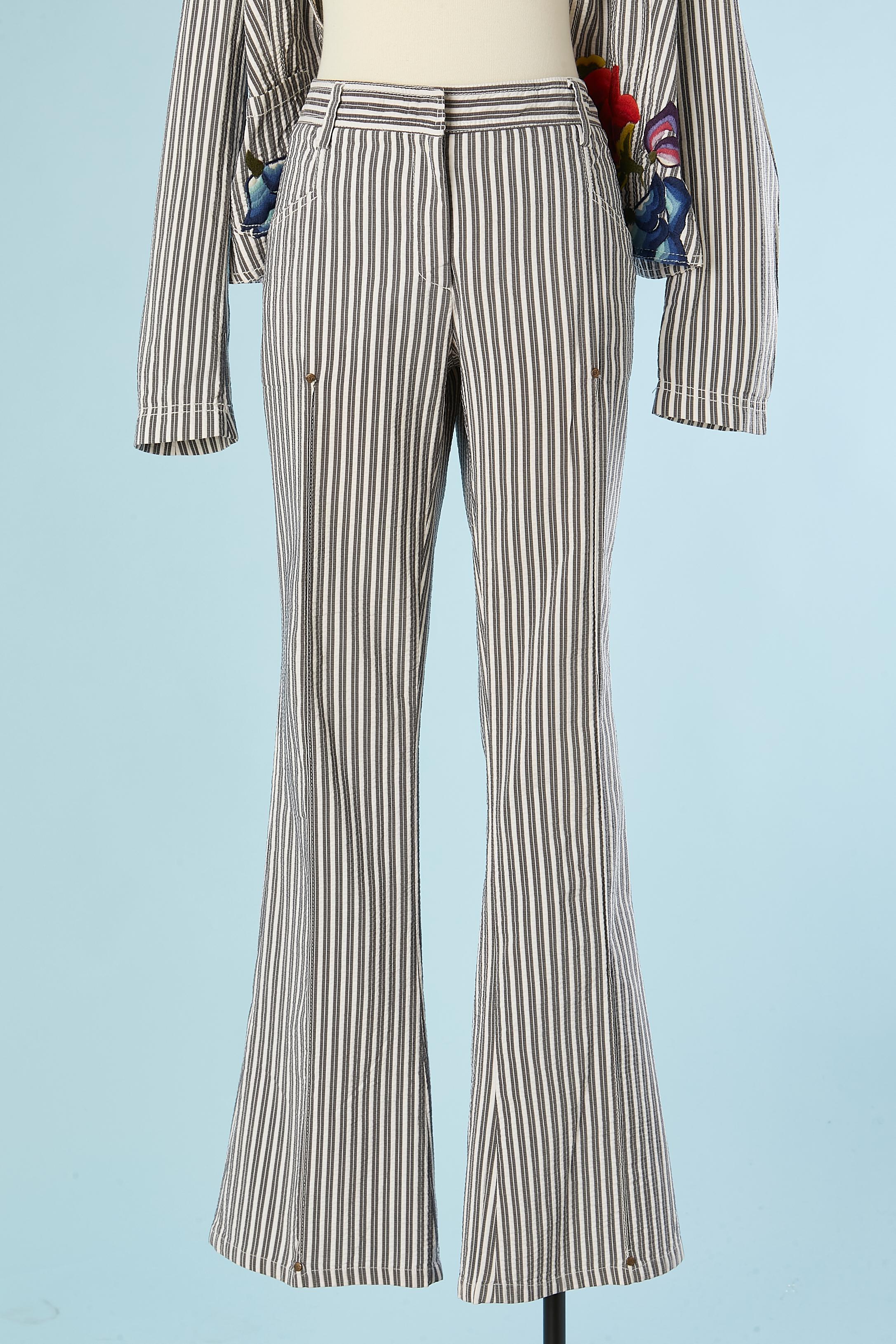 Striped trousers pant suit with threads flowers embroideries GF Ferré  For Sale 3