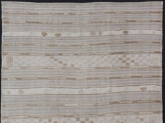 Striped Turkish Flat-Weave Kilim in Muted Colors and Tribal Motifs