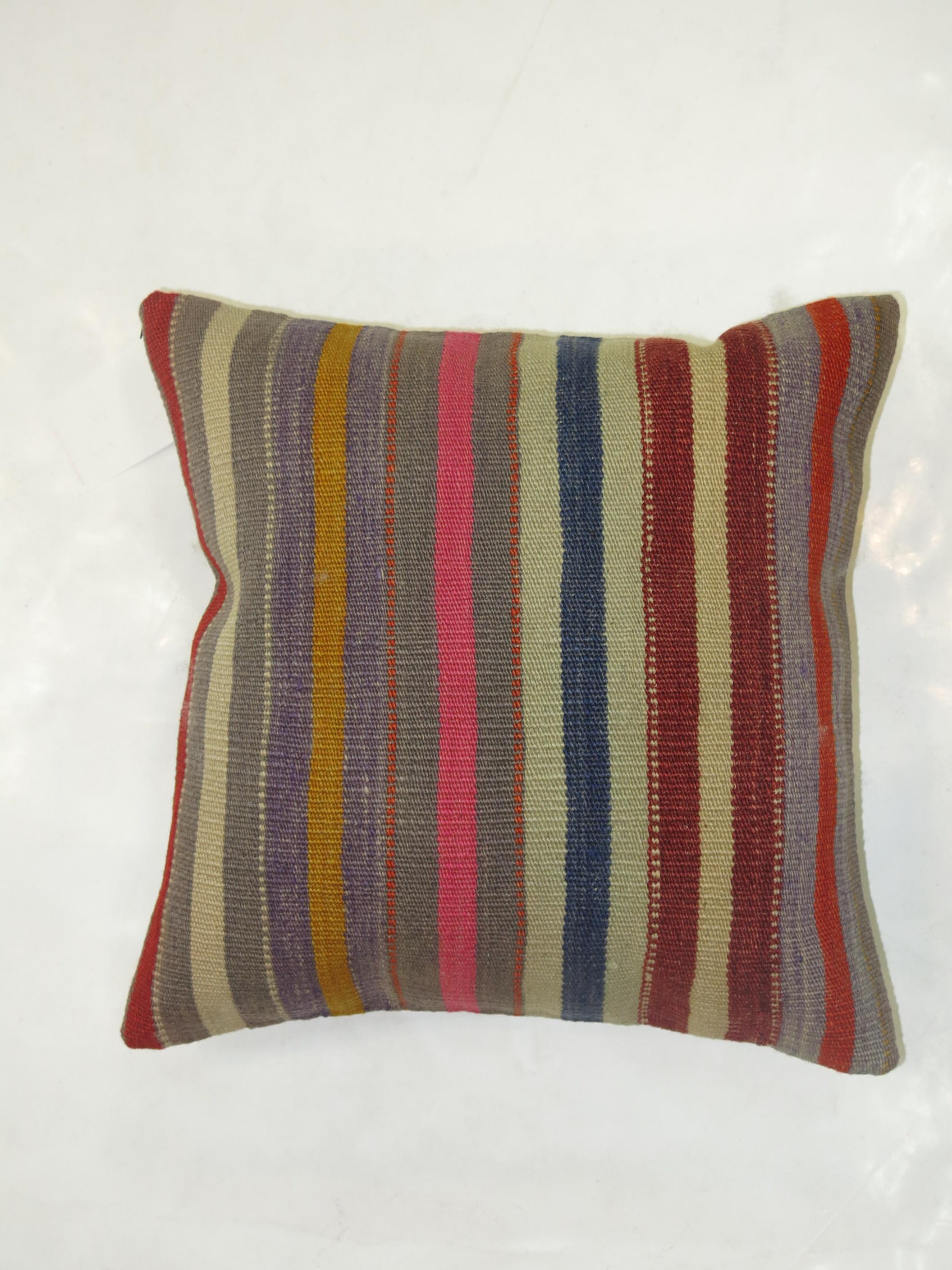 Mid-Century Modern Striped Turkish Kilim Pillow