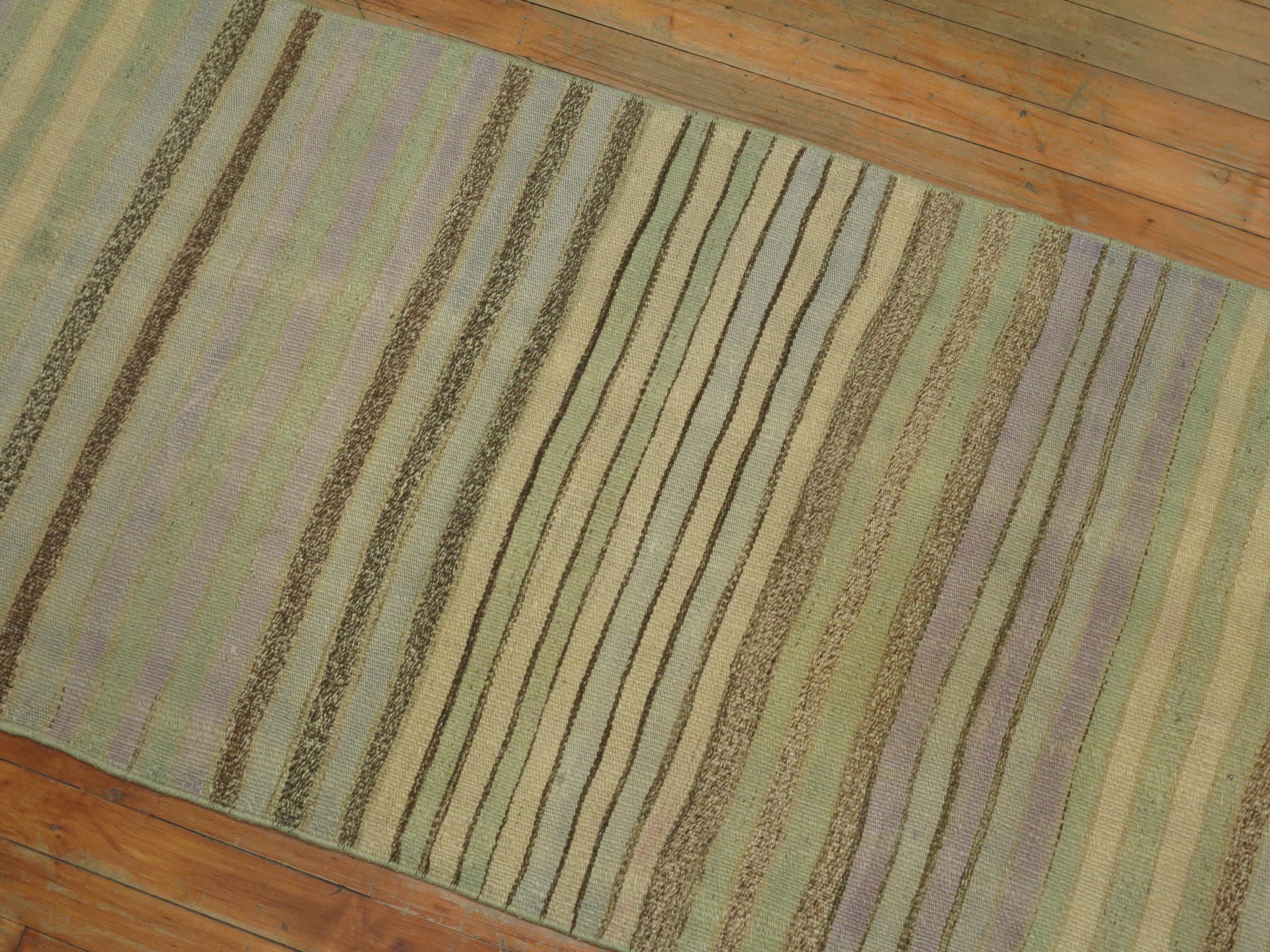 Hand-Knotted Striped Turkish Kilim Runner For Sale