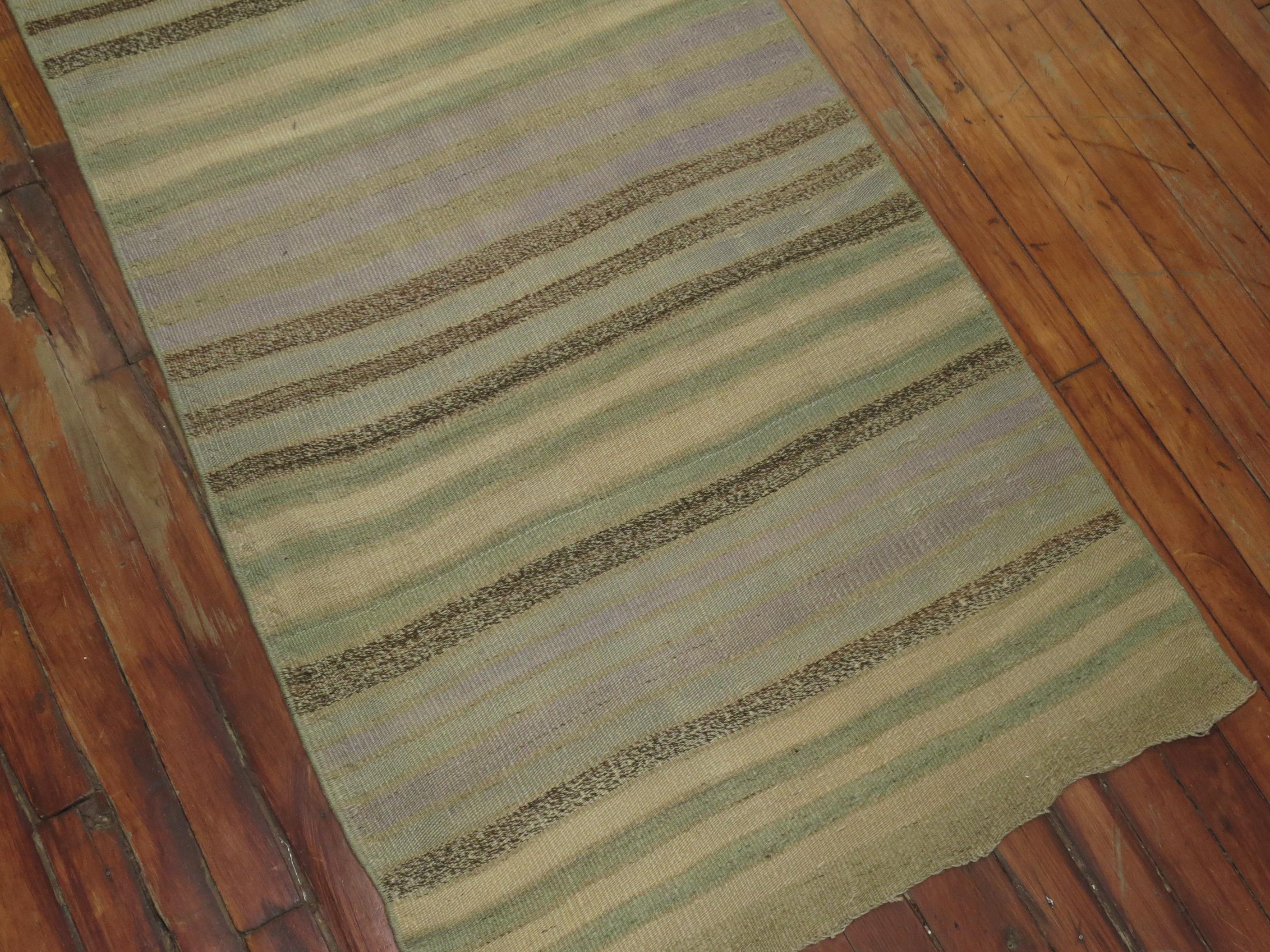 Striped Turkish Kilim Runner In Excellent Condition For Sale In New York, NY