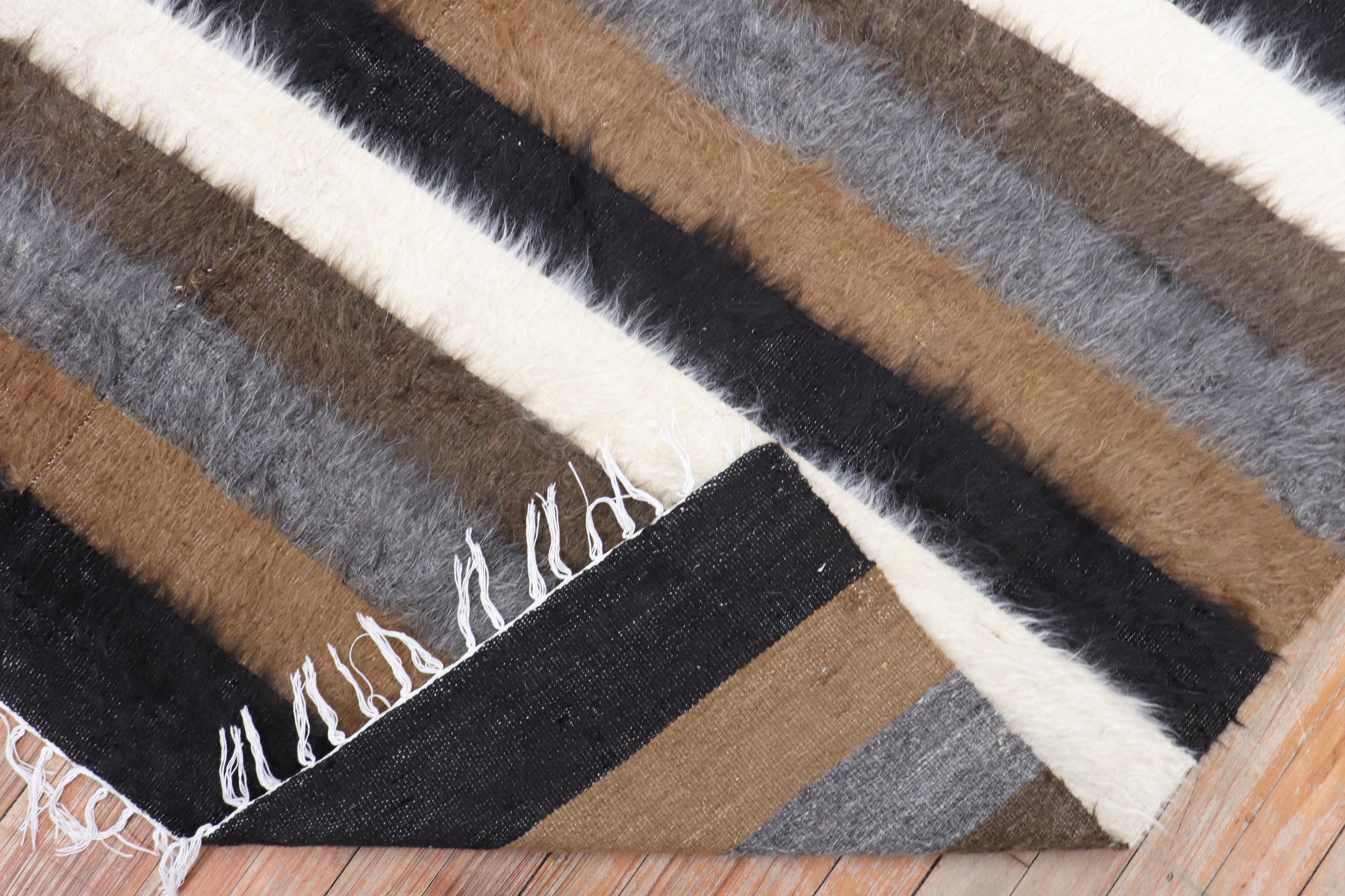Mid-Century Modern Striped Turkish Mohair Rug For Sale