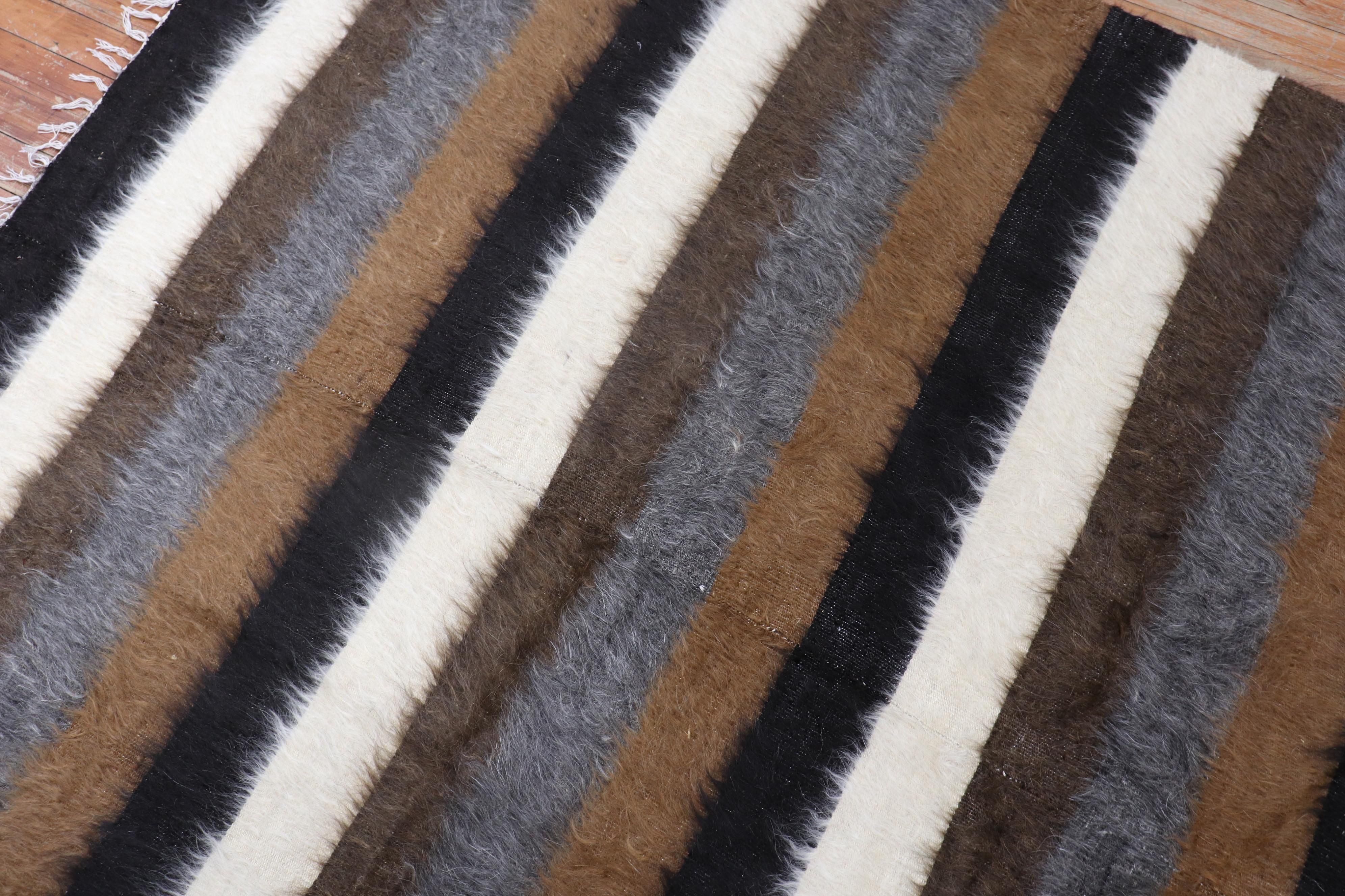 Striped Turkish Mohair Rug In Good Condition For Sale In New York, NY