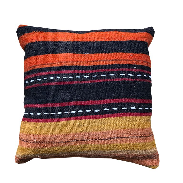 Tribal Striped Turkish Rug Pillow Down Insert with Yellow Black Red White Blue