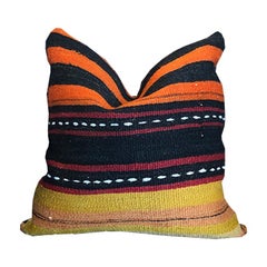 Striped Turkish Rug Pillow Down Insert with Yellow Black Red White Blue