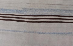 Striped Turkish Vintage Kilim Flat-Weave Rug in Brown's and Ivory