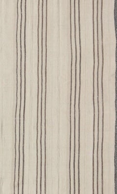 Striped Turkish Vintage Kilim Flat-Weave Rug in Shades of Browns and Ivory