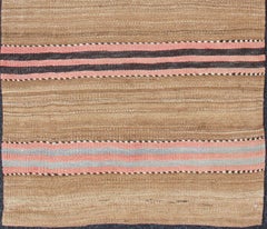 Striped Turkish Vintage Kilim Flat-Weave Rug in Shades of Camel & Light Brown