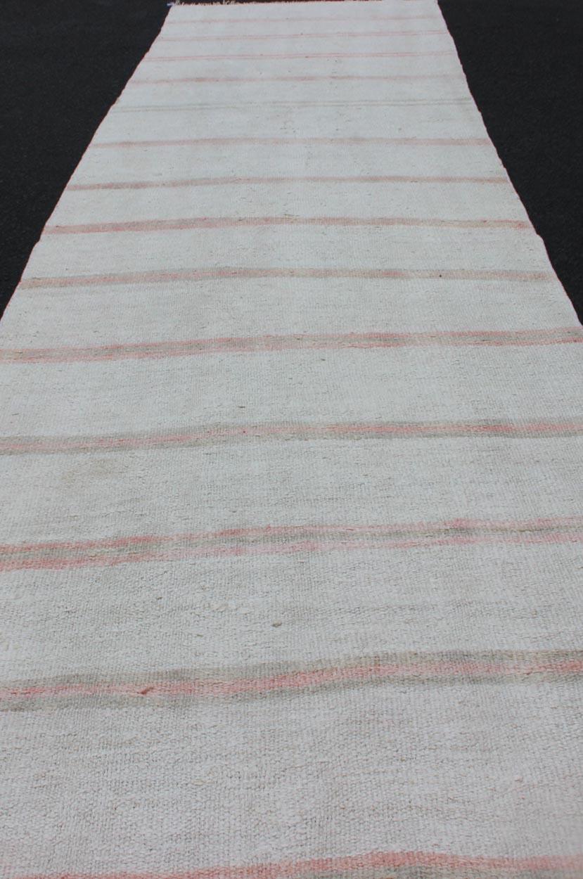 20th Century Striped Turkish Vintage Kilim Flat-Weave Rug in Shades of Soft Red and Cream For Sale