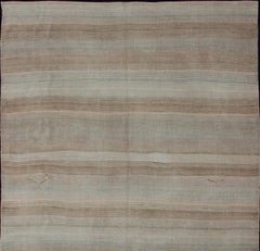 Striped Turkish Vintage Kilim Rug in Tan, Taupe and Earth Tones