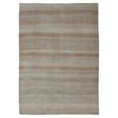 Striped Turkish Vintage Kilim Rug in Tan, Taupe and Earth Tones