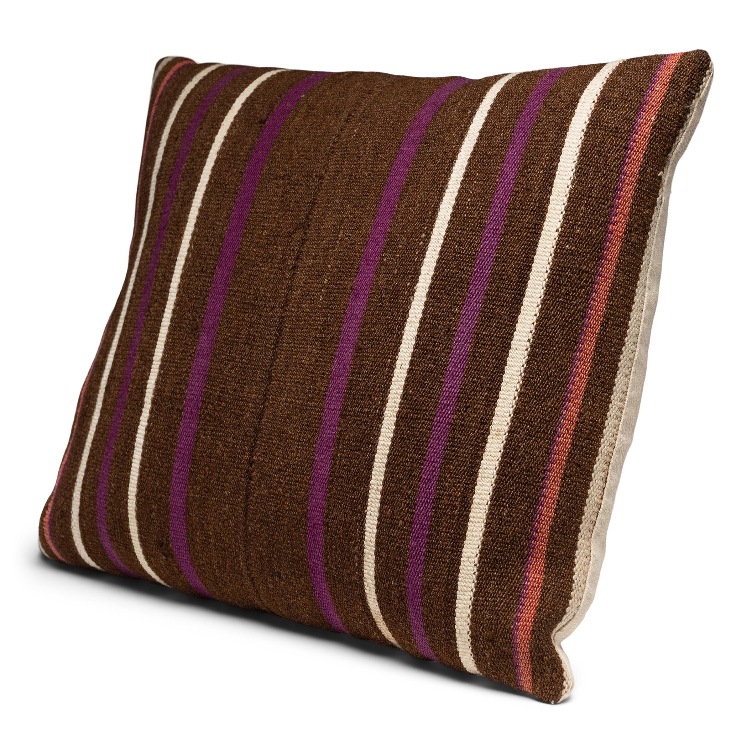 Folk Art Striped Turkish Wool Throw Pillow For Sale