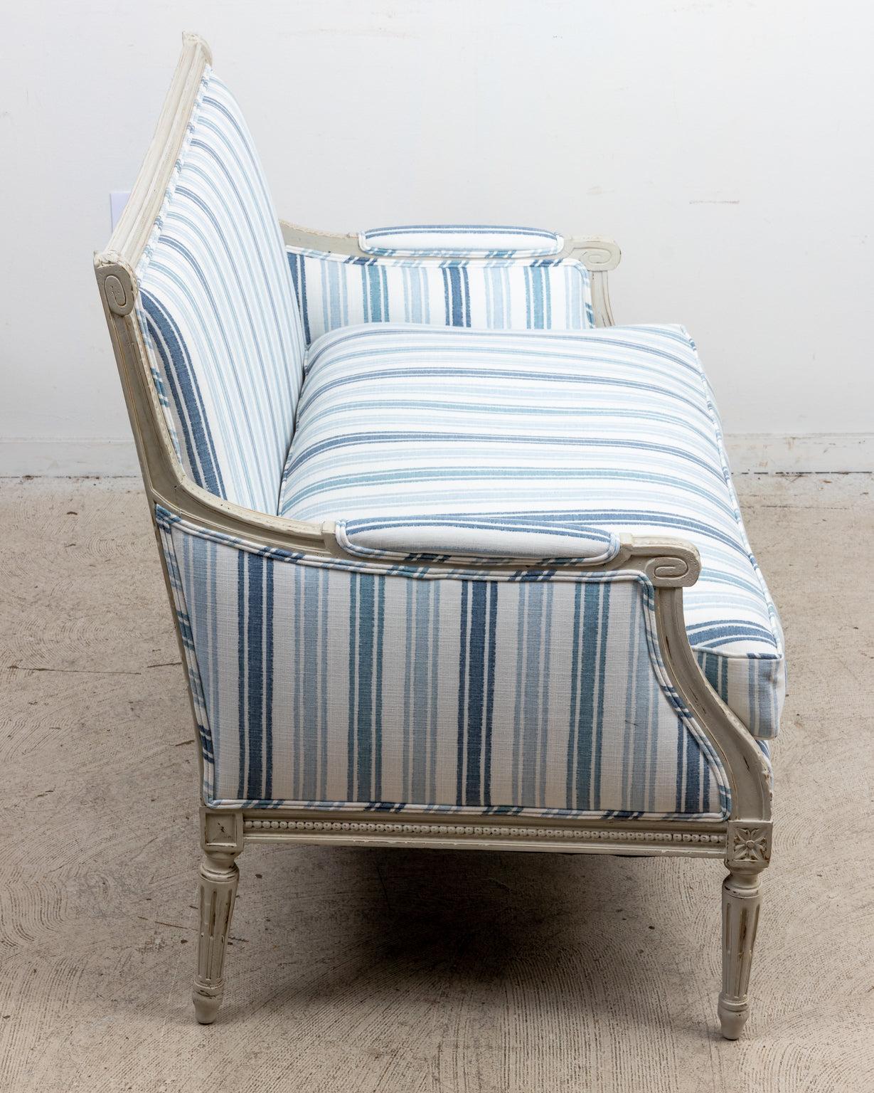 Striped Upholstered Settee at 1stDibs