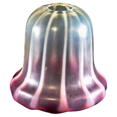 Striped Vaseline Glass Shade with Ribbed Bell Shape & Soft Pink Accents