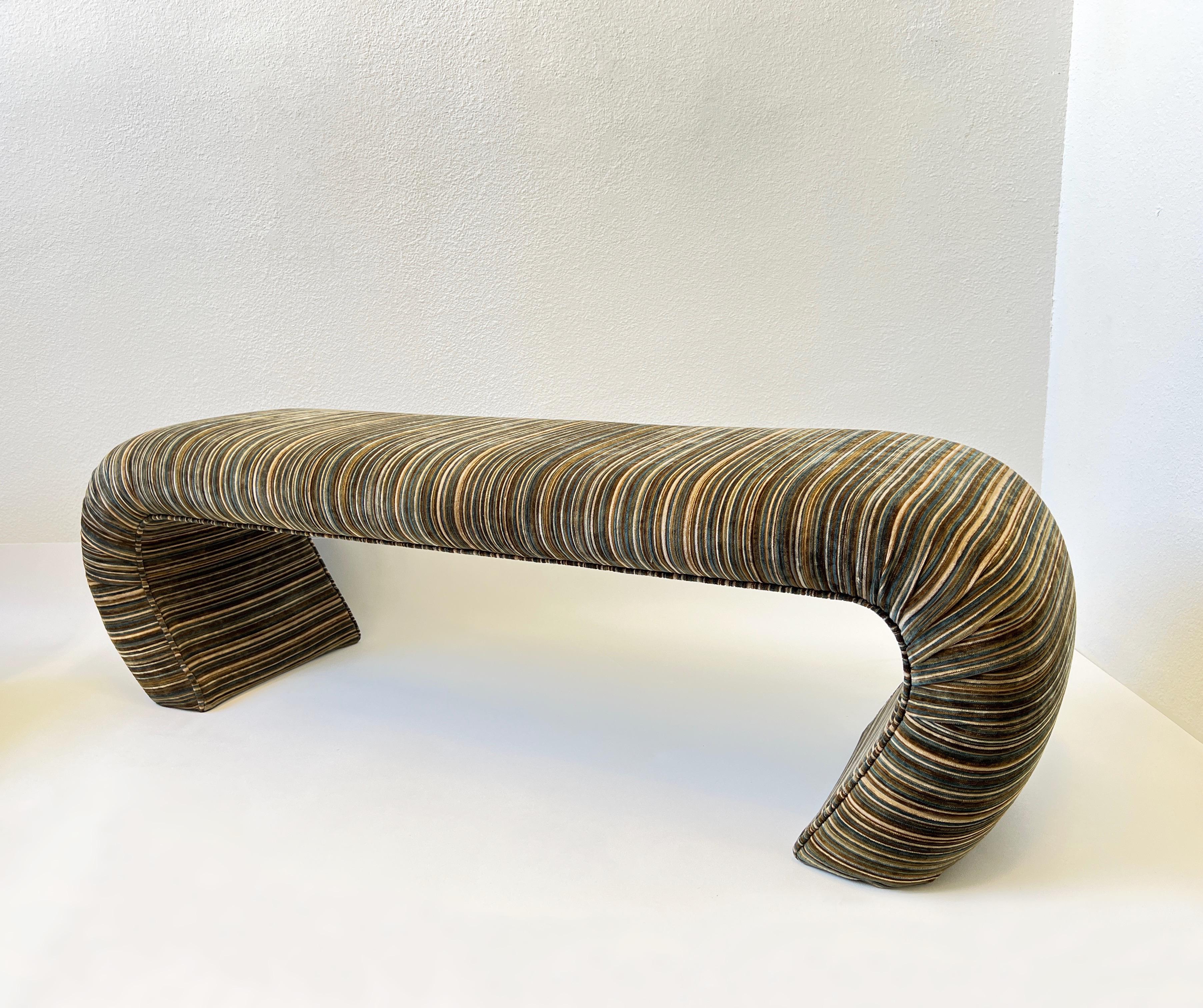 Striped Velvet Waterfall Bench by Steve Chase  In Good Condition In Palm Springs, CA