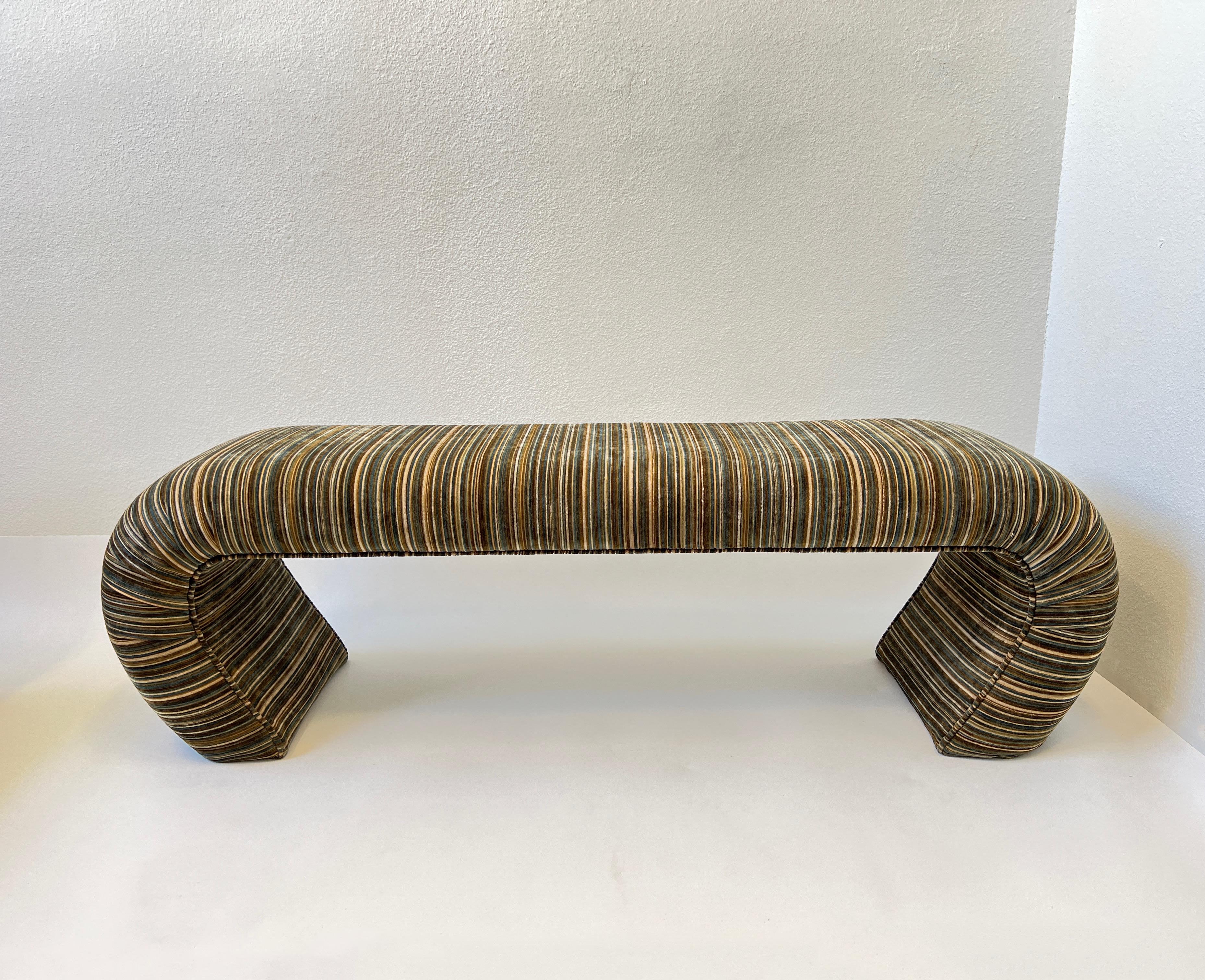 Late 20th Century Striped Velvet Waterfall Bench by Steve Chase 