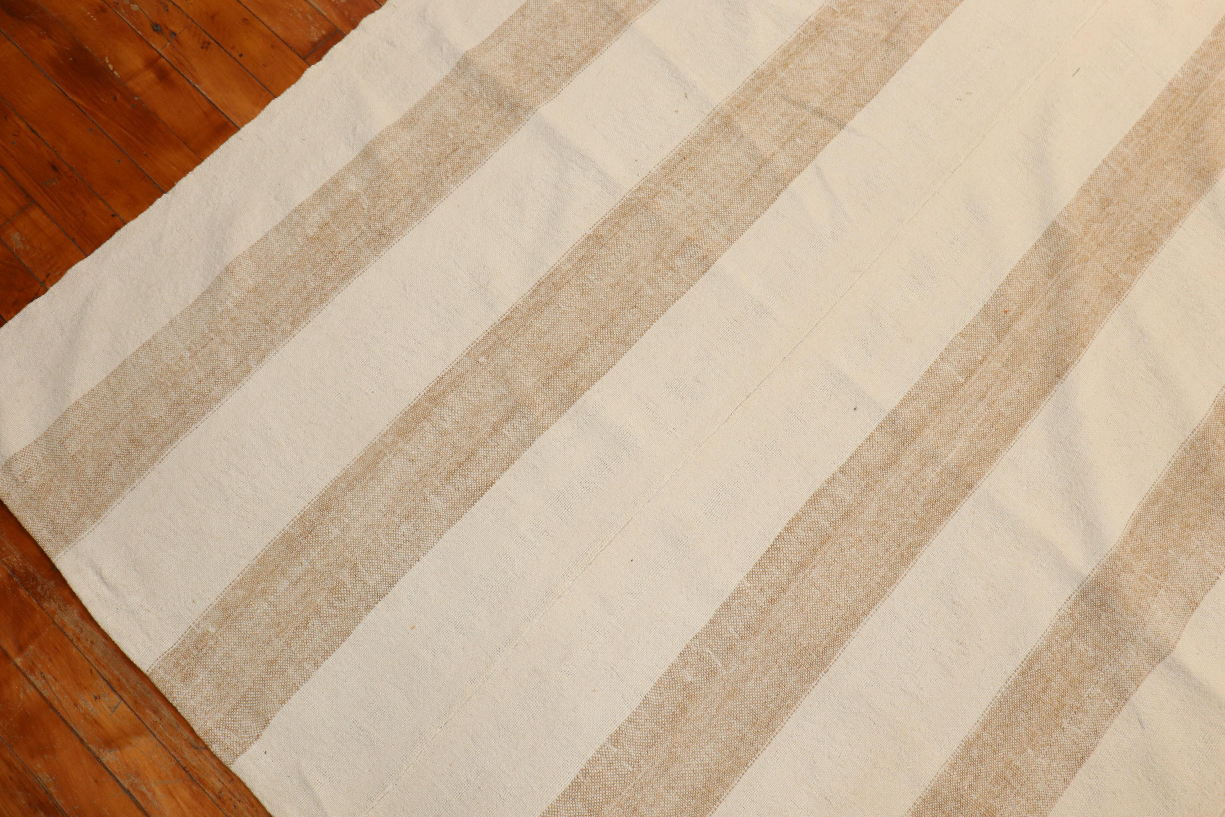 Goat Hair Striped Vintage Inspired Turkish Square Kilim For Sale