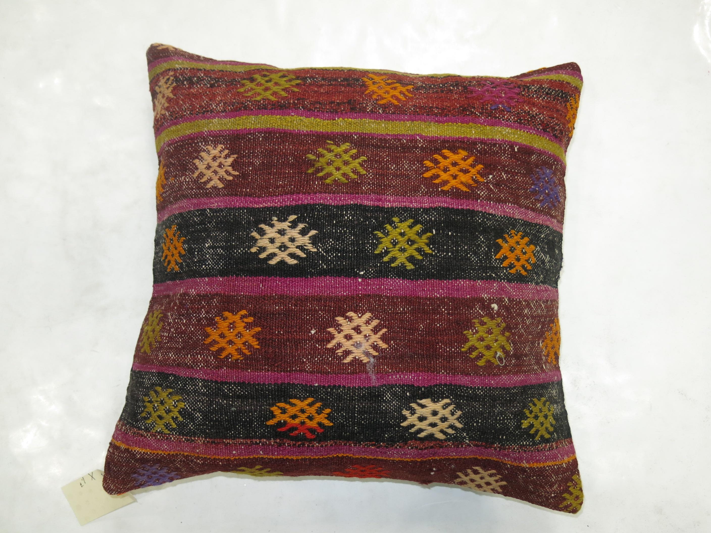 Bohemian Striped Vintage Kilim Pillow For Sale