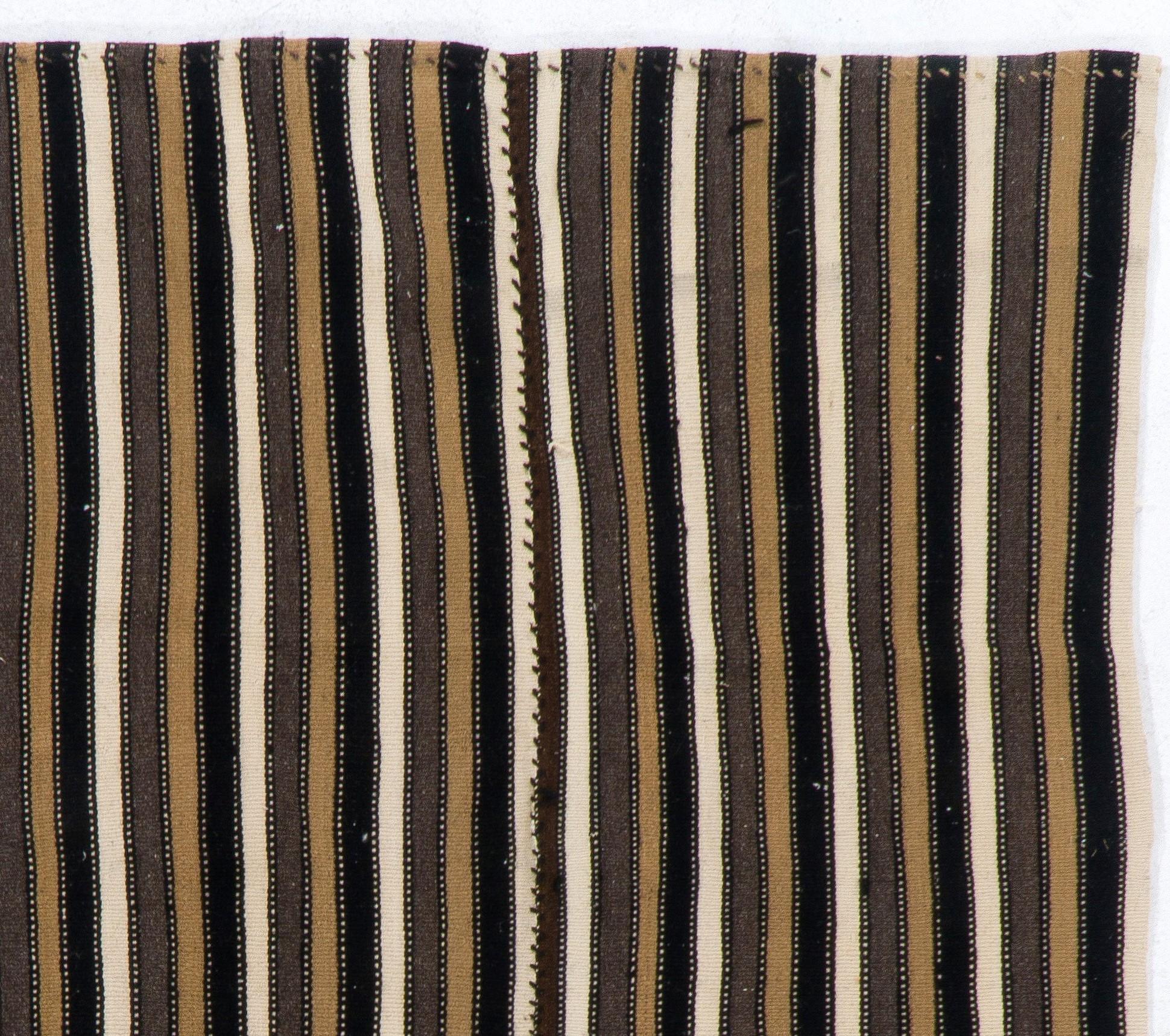Hand-Knotted 5.6x8 Ft Hand-Woven Striped Vintage Kilim. 100% Wool Flatweave Rug. Reversible