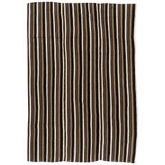 5.6x8 Ft Hand-Woven Striped Vintage Kilim. 100% Wool Flatweave Rug. Reversible
