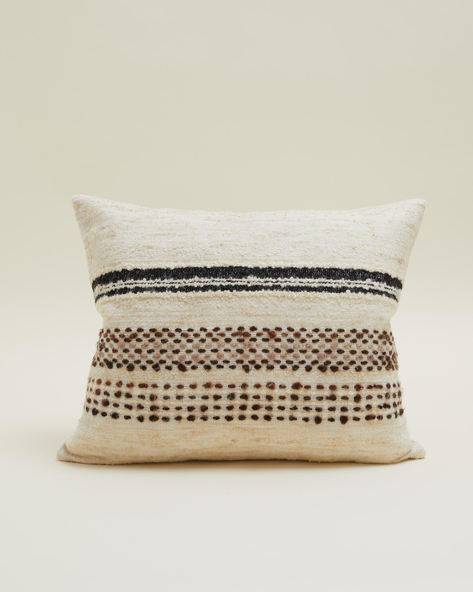 Woven Striped Vintage Scandinavian Wool fabric Pillow in Cream 60x50 cm For Sale