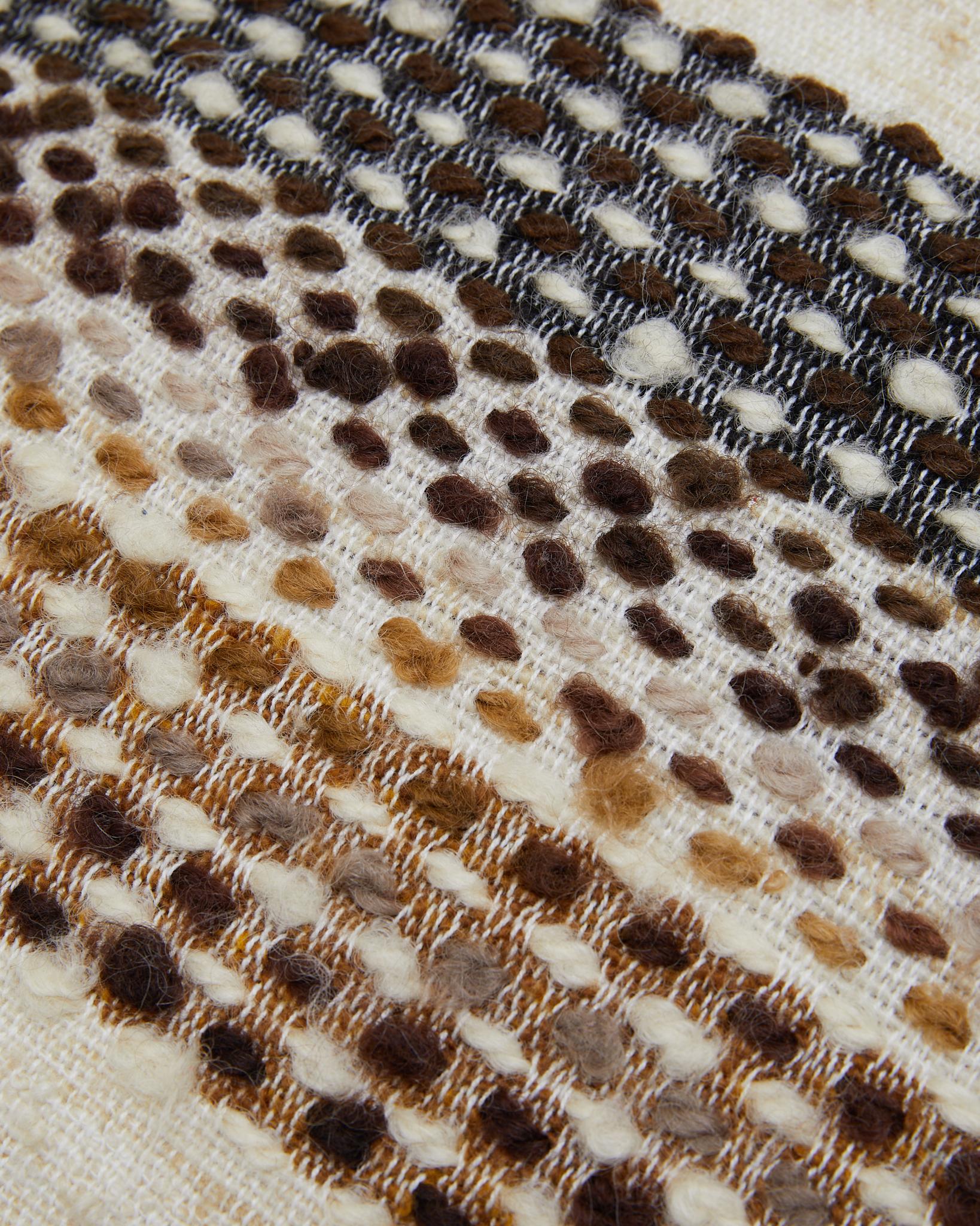 Coussin rayé BIBA réalisé à partir d'un tissu scandinave vintage en laine dans les coloris Crème, Beige, Marron. Les tissus ont des textures mixtes. 
Chaque oreiller est unique. 
Taille : 60x60cm
Fabriqué à la main en Suède.

Composition devant :