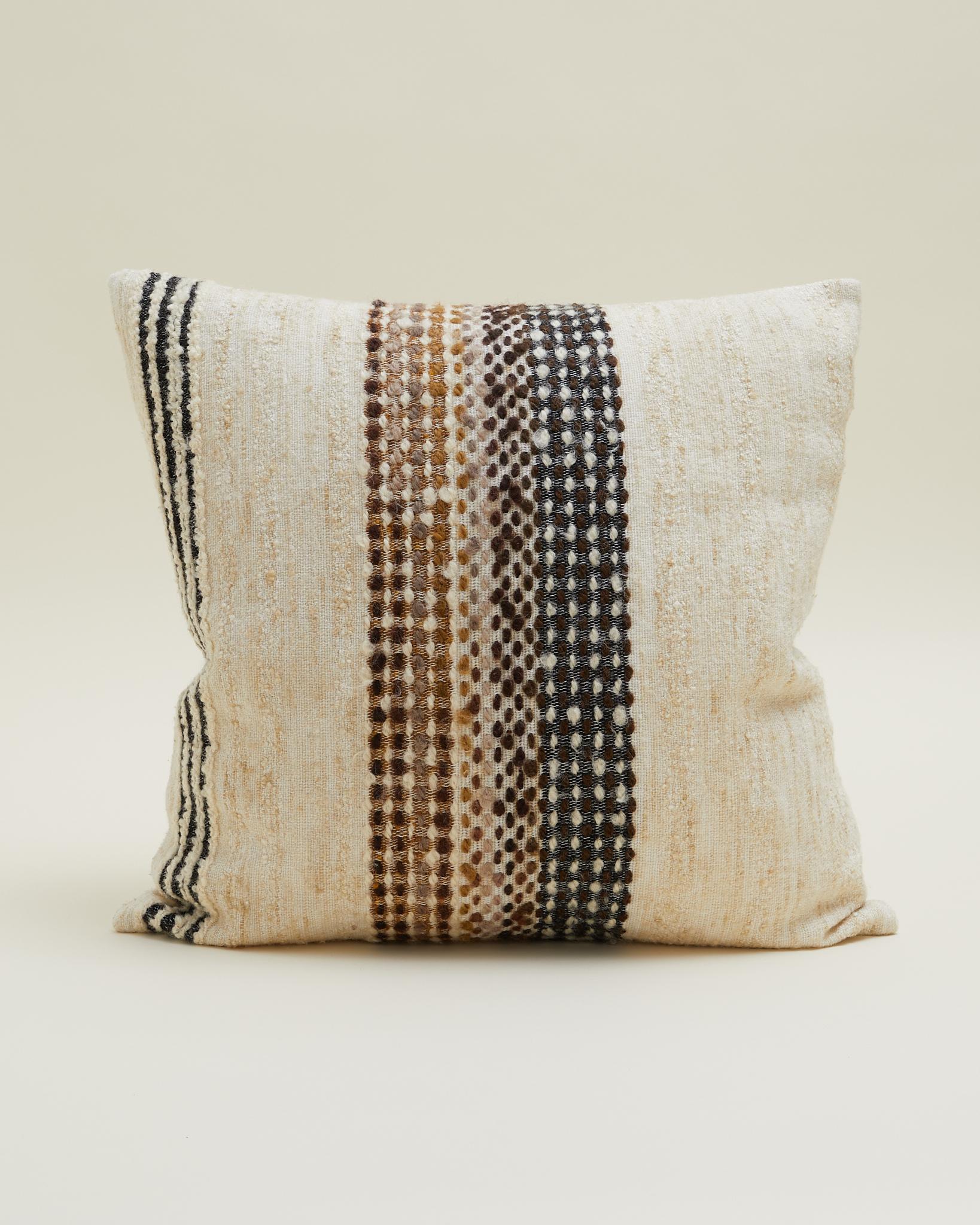 Woven Striped Vintage Scandinavian Wool fabric Pillow in Cream 60x60 cm For Sale