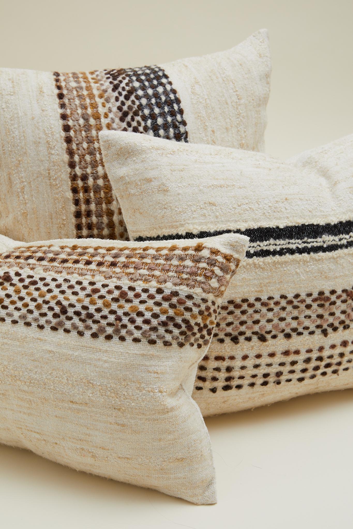 20th Century Striped Vintage Scandinavian Wool fabric Pillow in Cream 60x60 cm For Sale