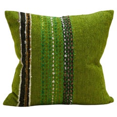 Gestreiftes Vintage-Kissen aus skandinavischem Wollstoff in Grün 60x60 cm, Option 2