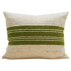 Cuscino a righe in lana scandinava vintage in crema, verde e beige 60x50cm