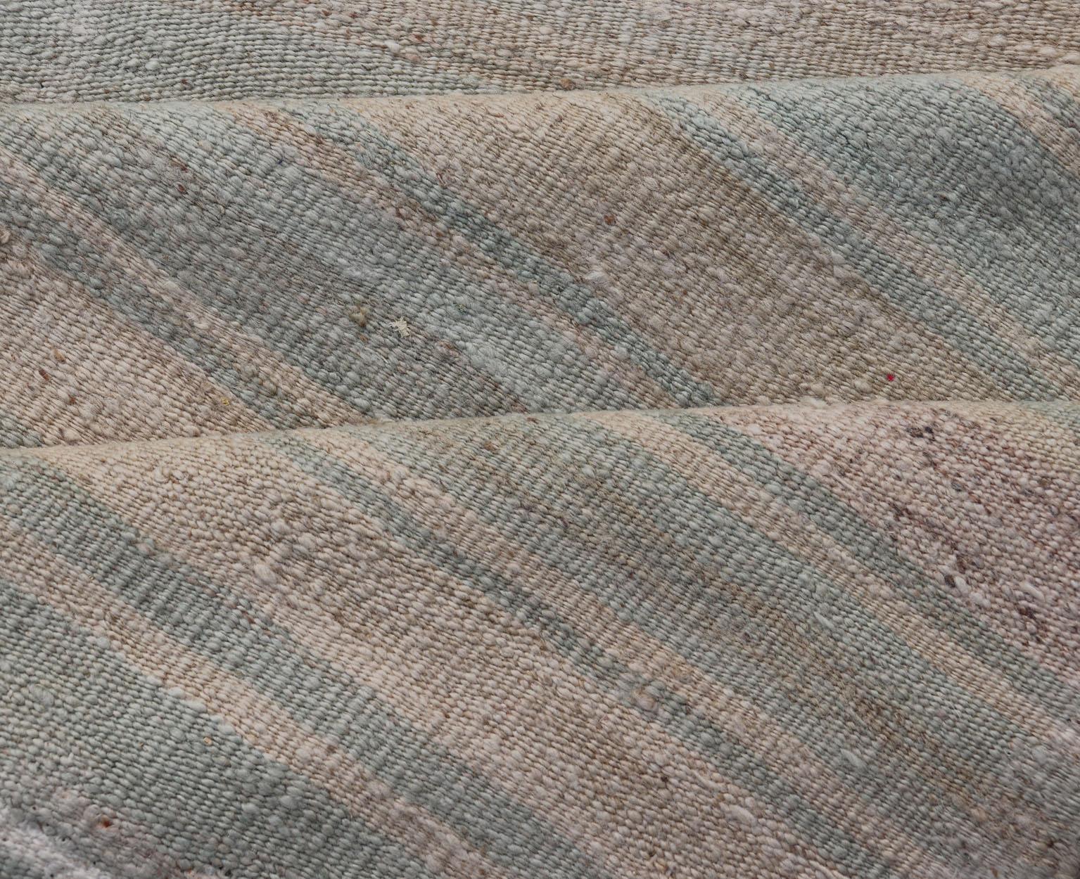 Striped Vintage Turkish Flat-Weave Runner in Light Green, Pink, Tan, and Taupe 3