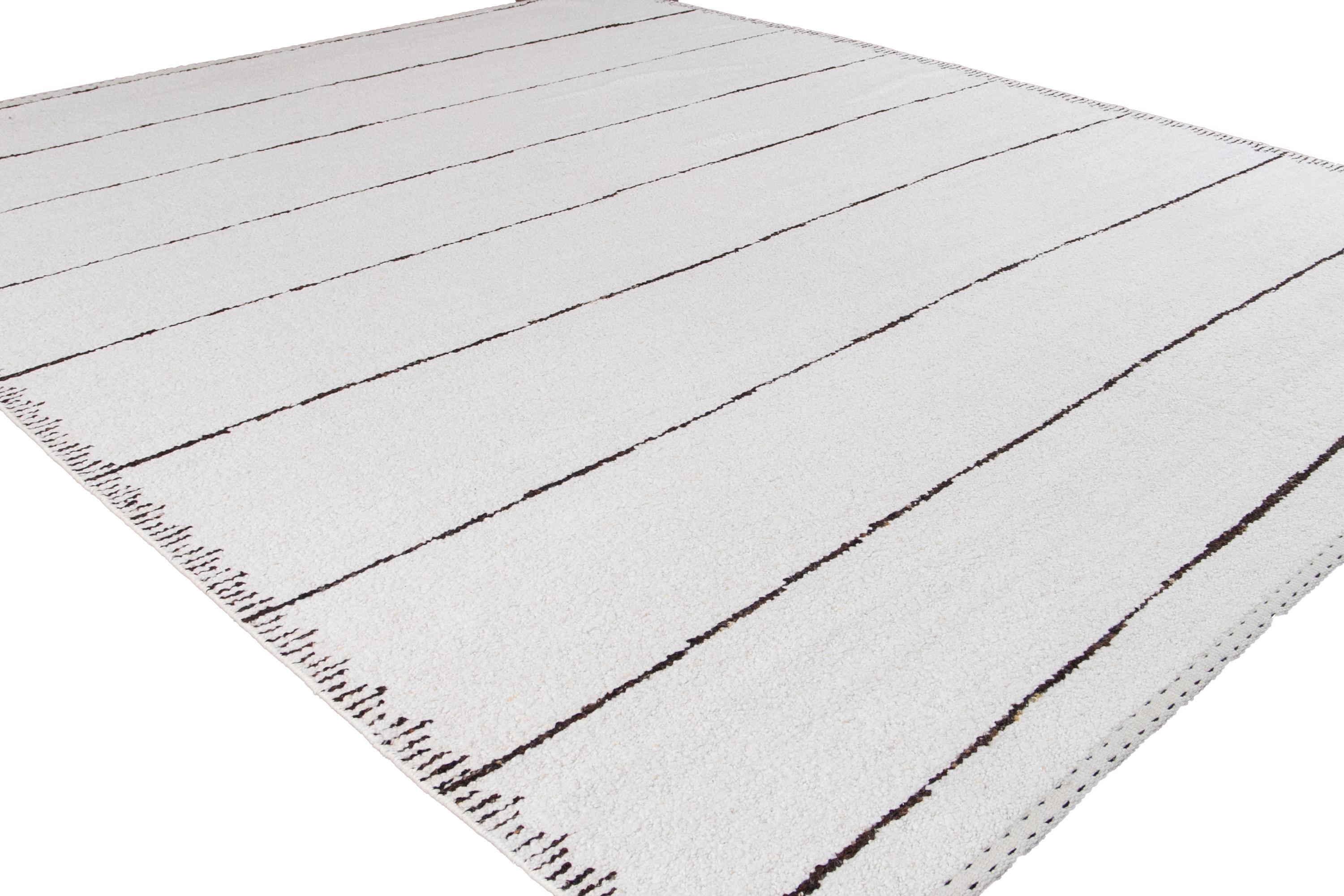 Striped White Modern Moroccan Style Wool Rug For Sale 5