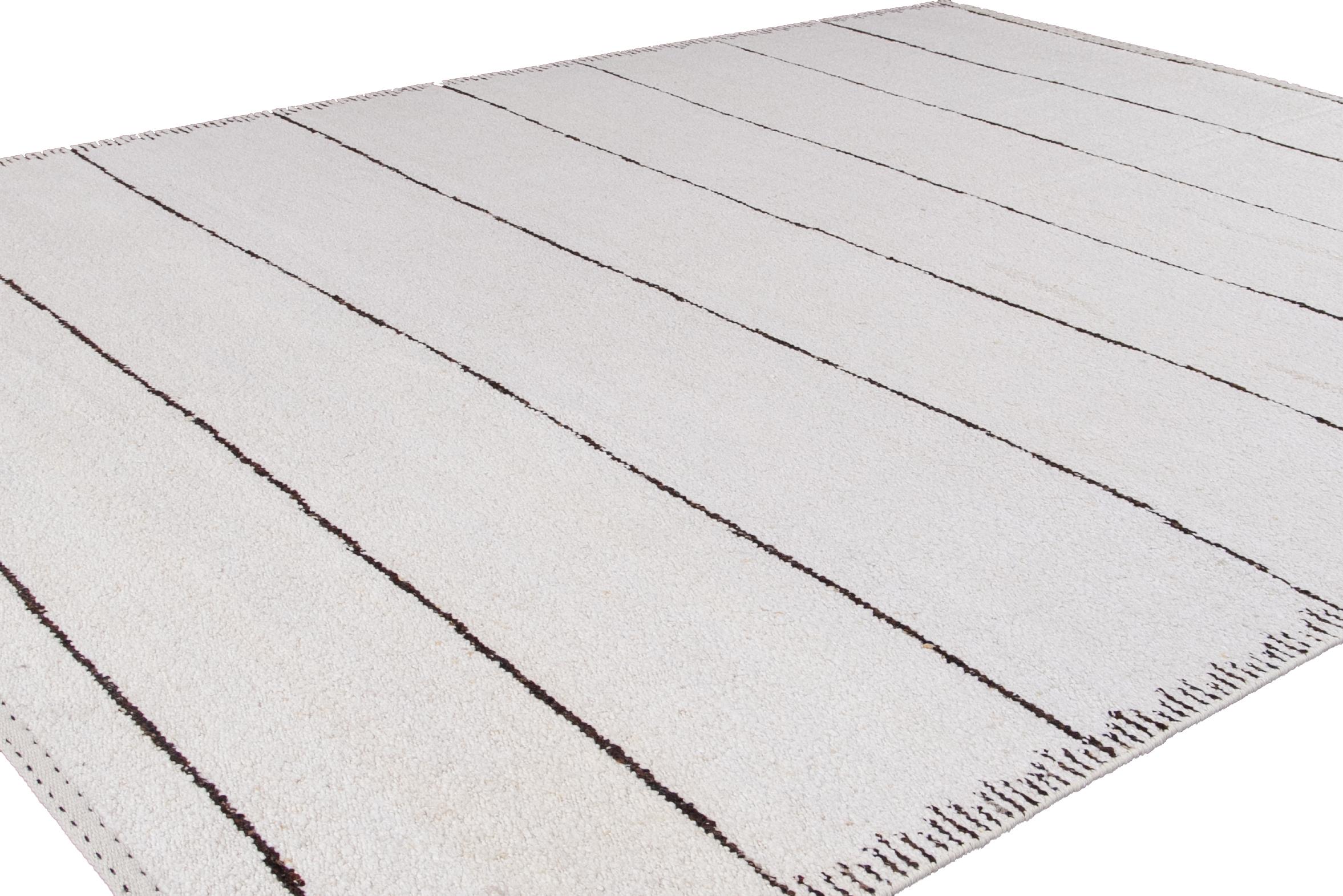 Striped White Modern Moroccan Style Wool Rug For Sale 2