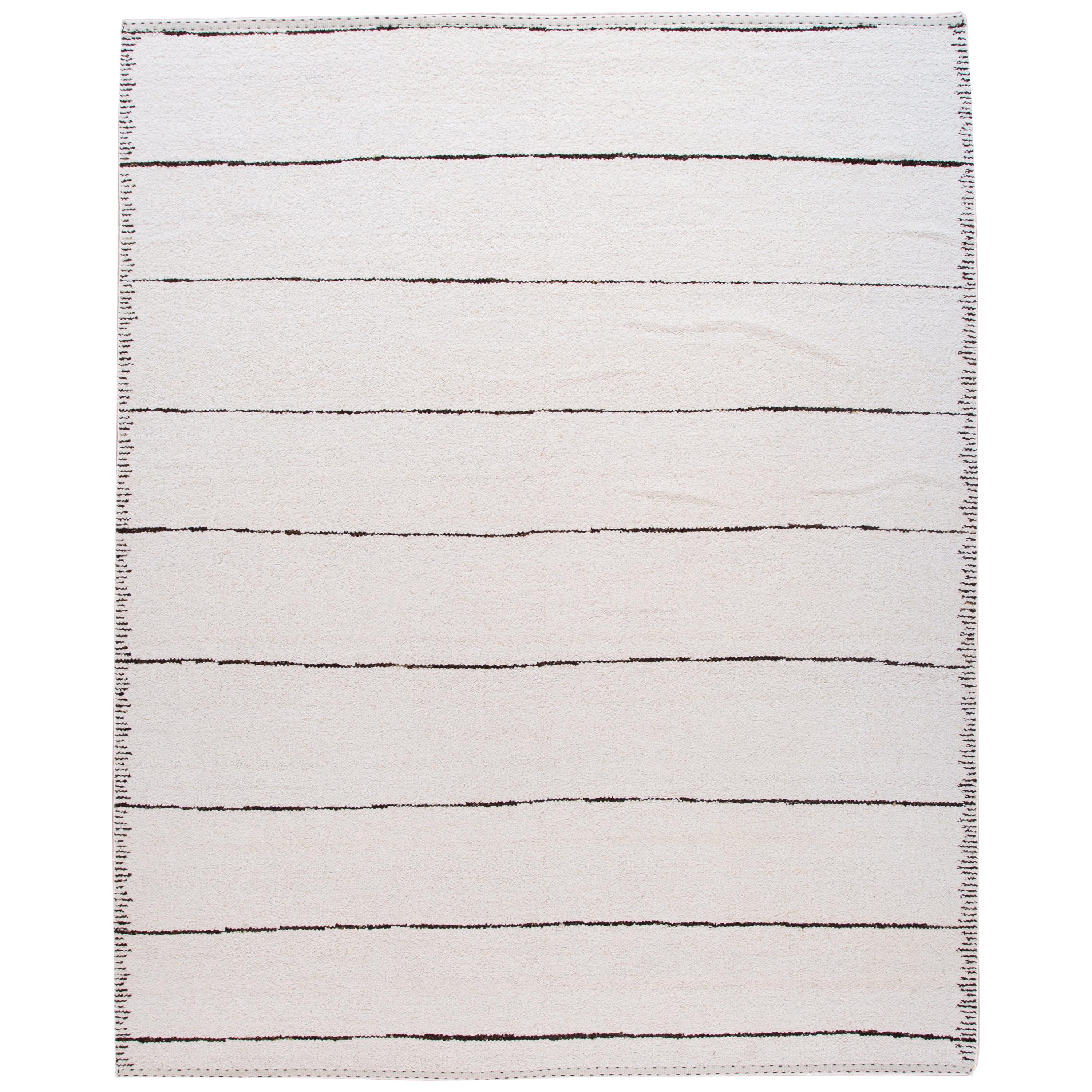 Alfombra de lana blanca a rayas de estilo marroquí moderno en venta