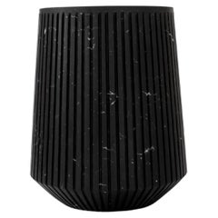 Handmade Striped Wide Vase in Black Marquina Marble