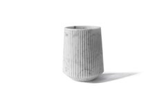 Handmade Striped Wide Vase in White Carrara Marble