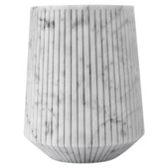 Handmade Striped Wide Vase in White Carrara Marble