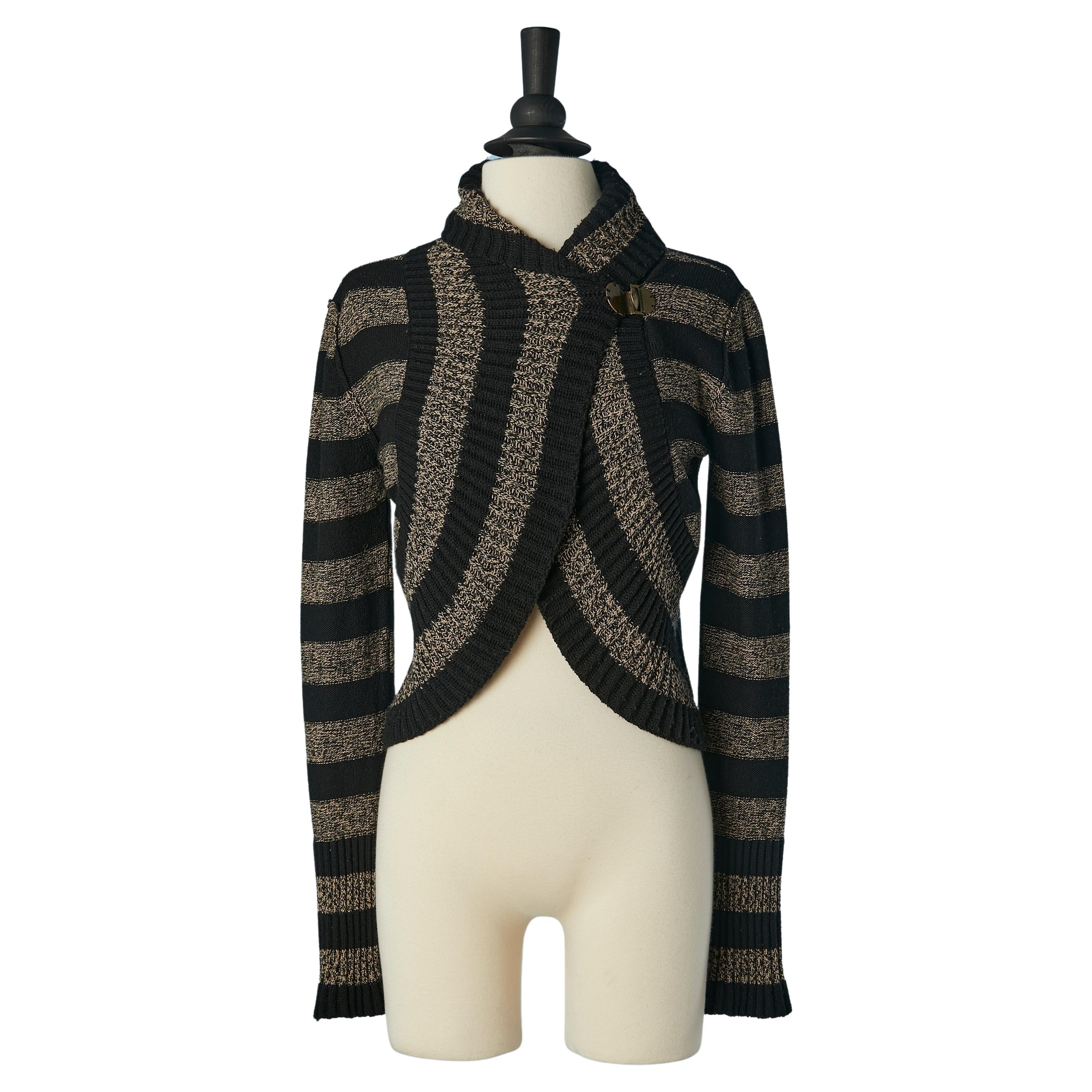 Striped wool and cashmere cardigan with branded buckle closure Sonia Rykiel For Sale