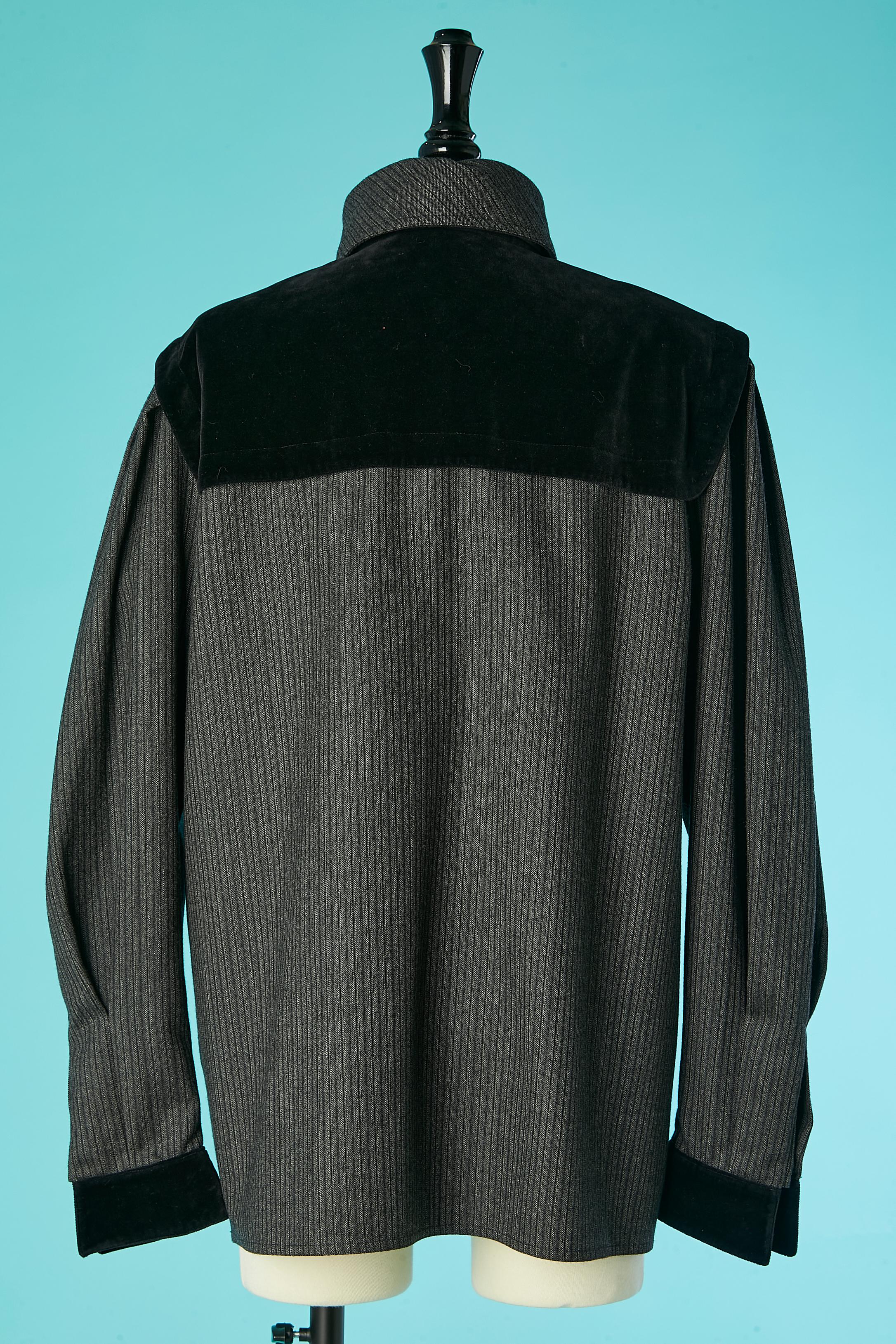 Striped wool shirt with black velvet details and branded snaps G.Gucci  2