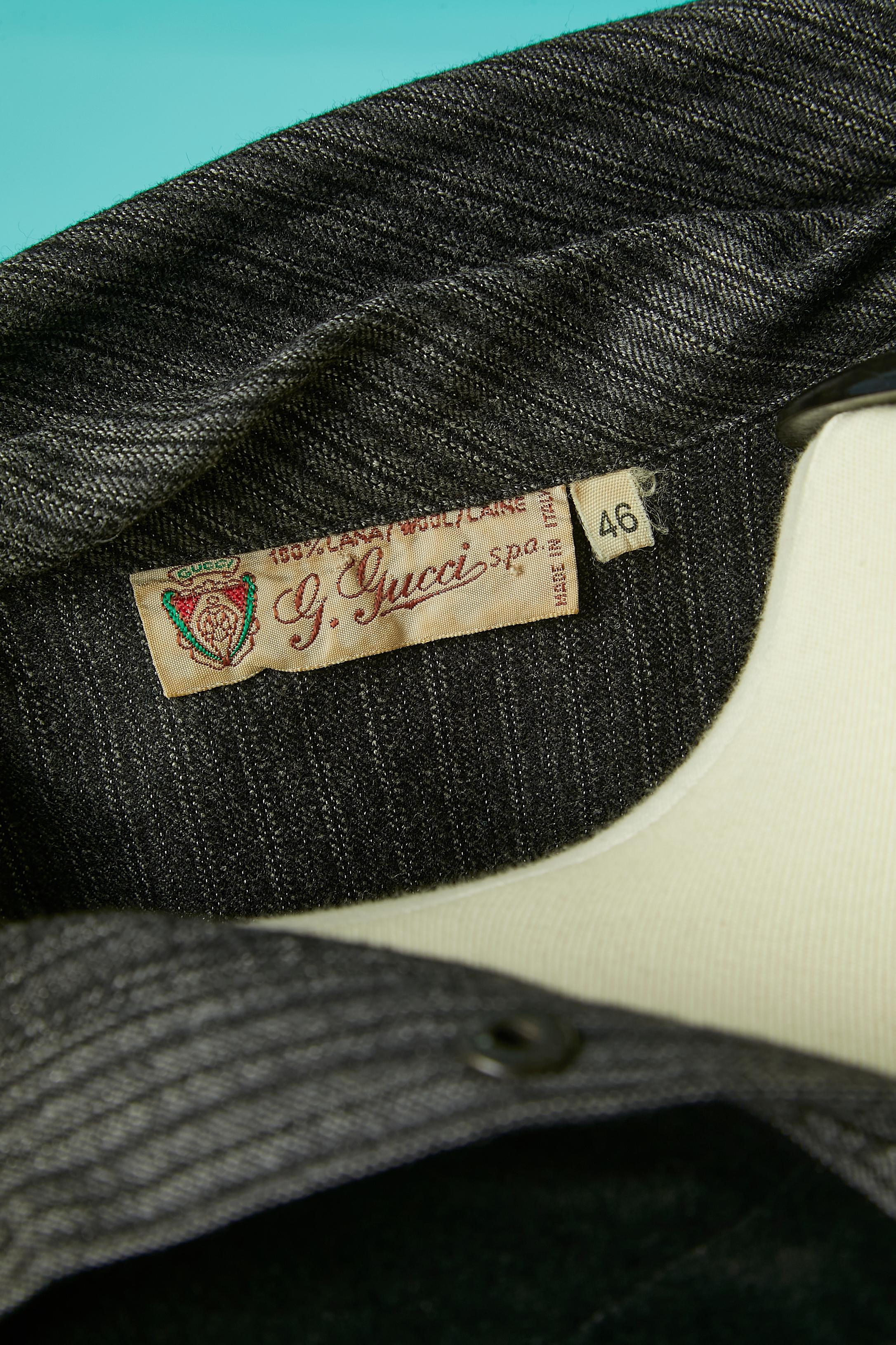 Striped wool shirt with black velvet details and branded snaps G.Gucci  3