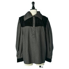 Striped wool shirt with black velvet details and branded snaps G.Gucci 