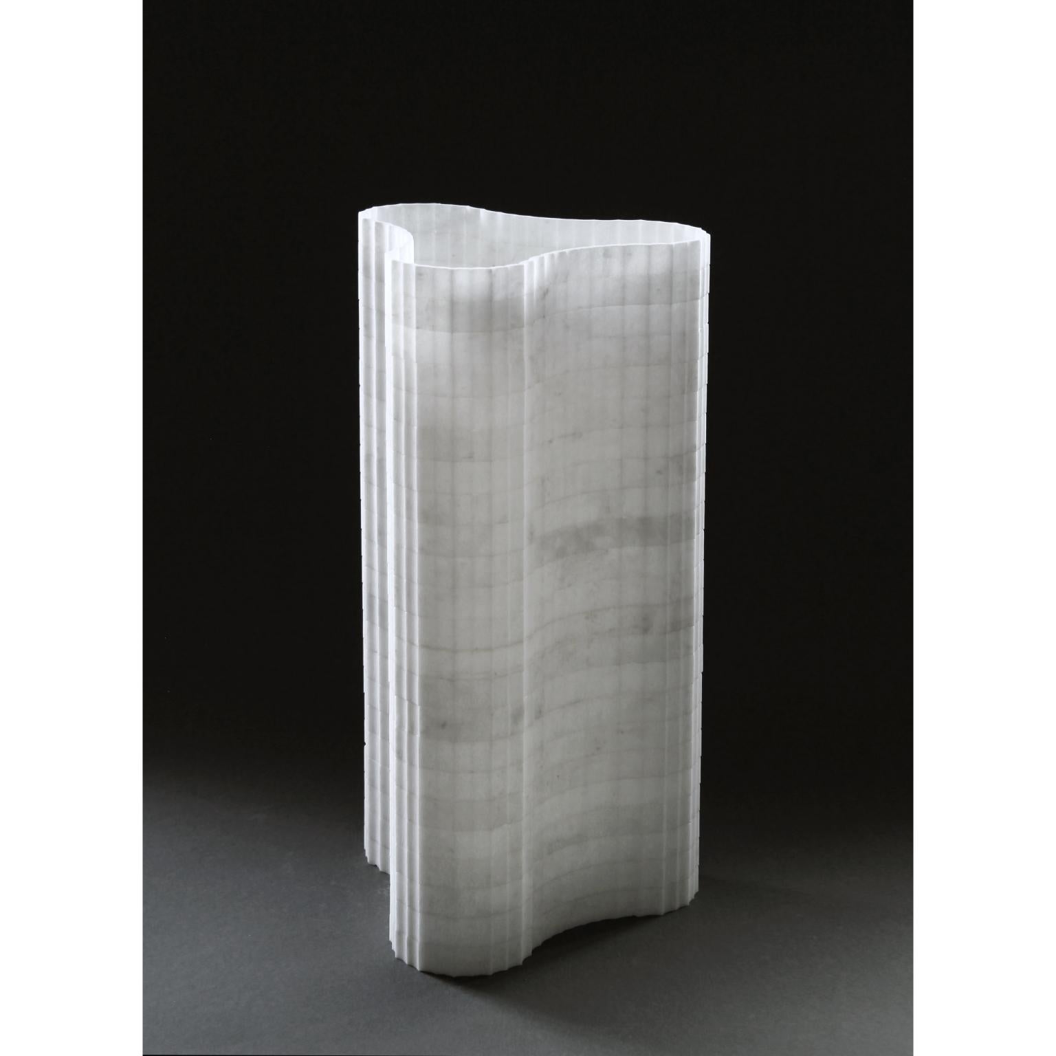 Stripes A5 Decorative Table Lamp in Afyon White Marble by Bufalini Marmi For Sale 4